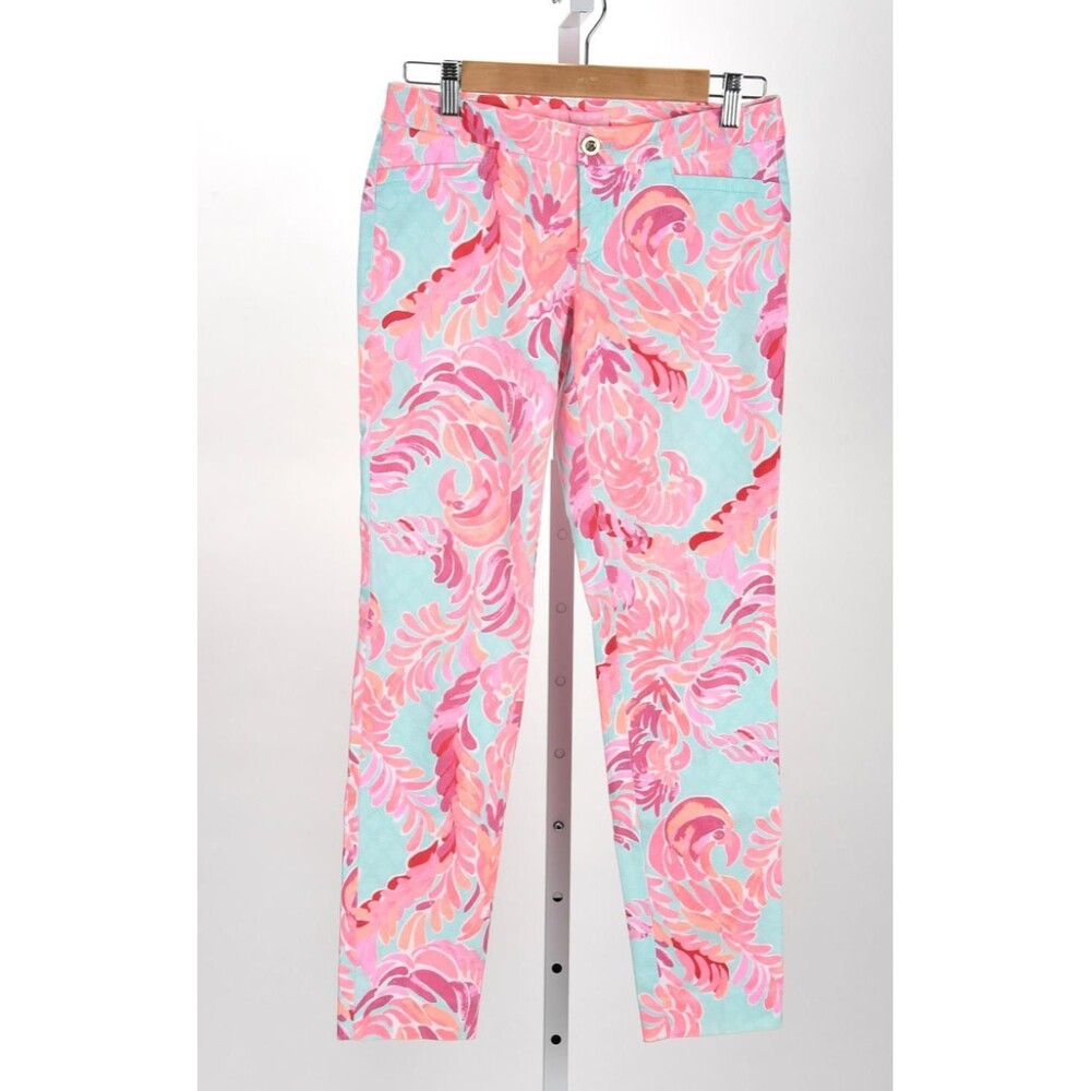 Lilly Pulitzer Poolside Blue LOVE BIRDS KELLY PANTS Skinny Ankle Stretch Size 2 - Picture 1 of 3